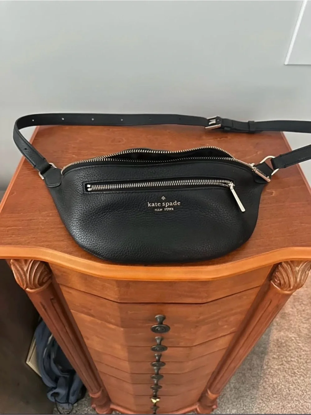 kate spade Black Pebbled Leather Crossbody with Gold Logo